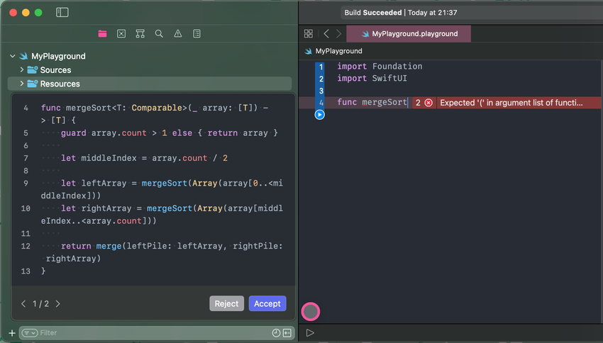 Xcode interface - The user interface of Copilot for Xcode demonstrates the code ...