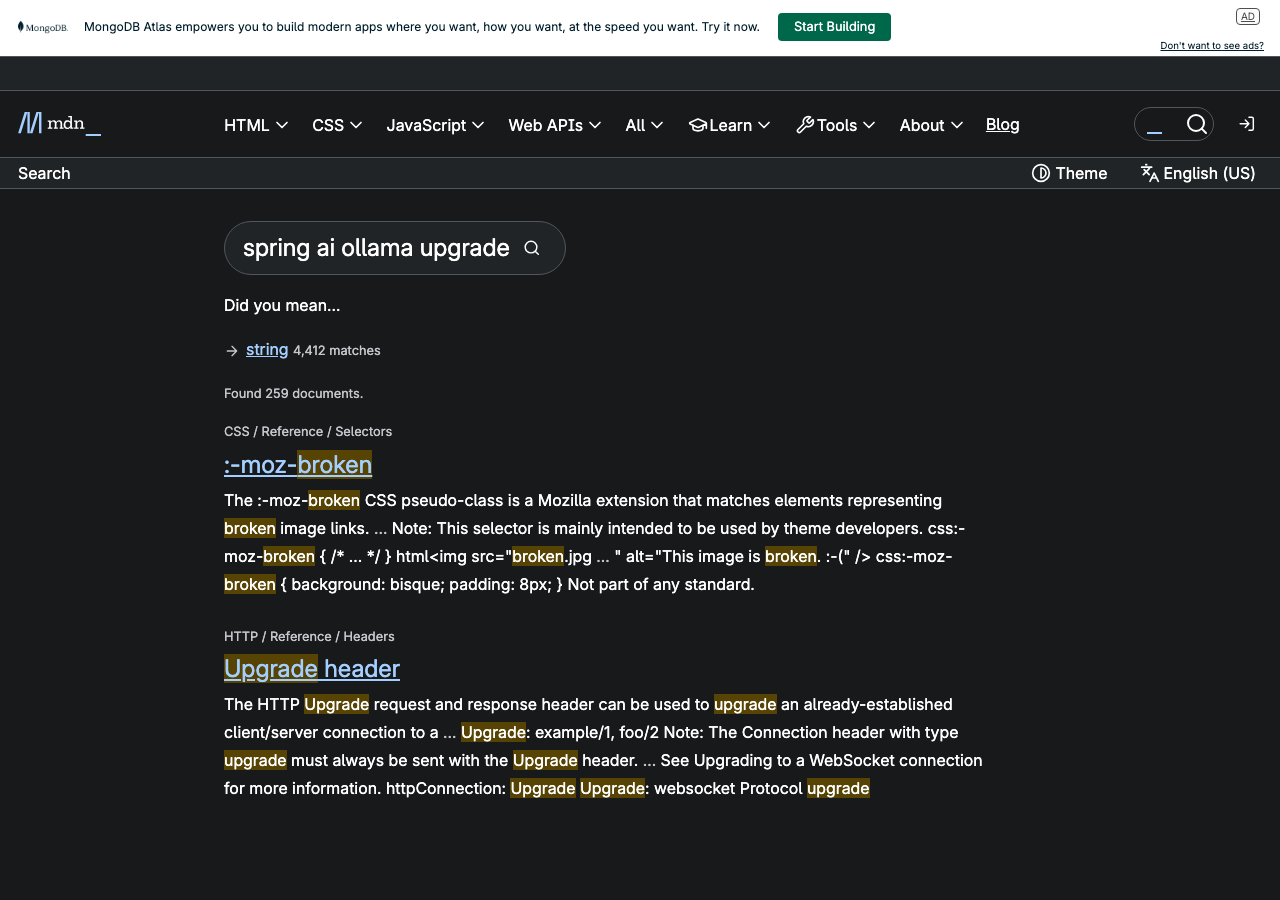 Official documentation for spring ai ollama upgrade broken