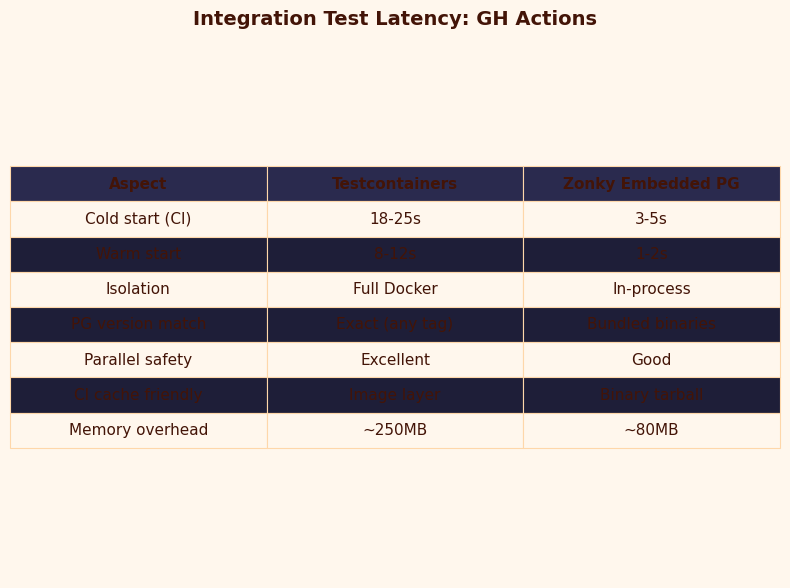 Comparison: Integration Test Latency: GH Actions